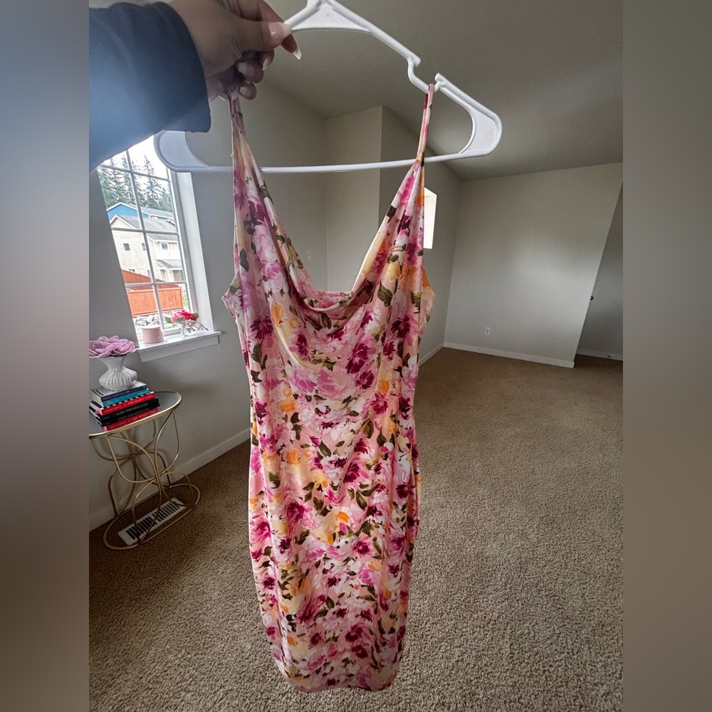 Floral Cowl Midi Dress in Pink